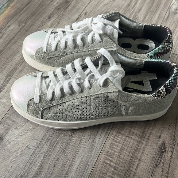 P448 grey suede croc embossed snake print leather sneakers...